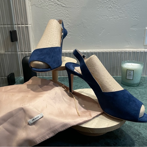 Prada Blue Suede Slingback Heels - Picture 2 of 8